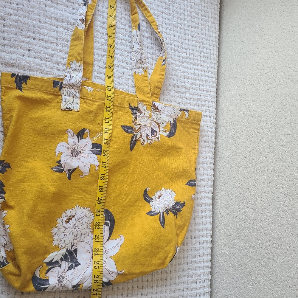 Loft Floral Print Fabric Yellow Tote Bag - Picture 6 of 12